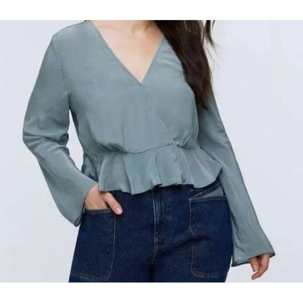 Madewell Bell-Sleeve Wrap Top Gray Size 8 New NP057